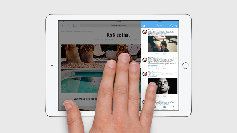 The “Slide Over” feature of iOS 9 on an iPad (Image: Apple)